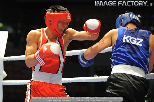 2009-09-06 AIBA World Boxing Championship 0155 - 69kg - Young Man Jun KOR - Asadullo Boimurodov KGZ